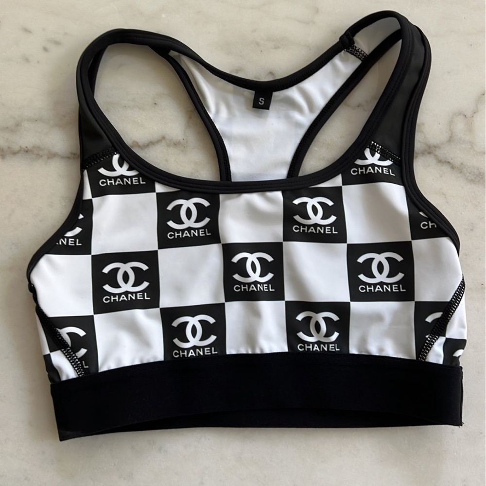 Custom black and white sports bra